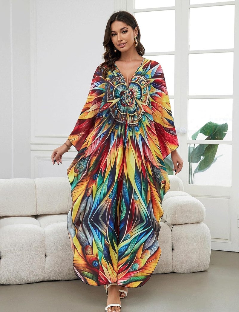 KECVOT Kaftan Dresses for Women Plus Size Batwing Sleeve Caftans Long Bathing Suit Cover Up Maxi Beach Dress Loungewear - Image 5